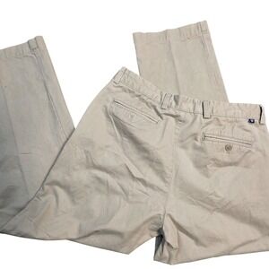 Chaps Pants Mens 34x30 Beige Stretch Flat Front Chino Trousers Tan Khaki Office